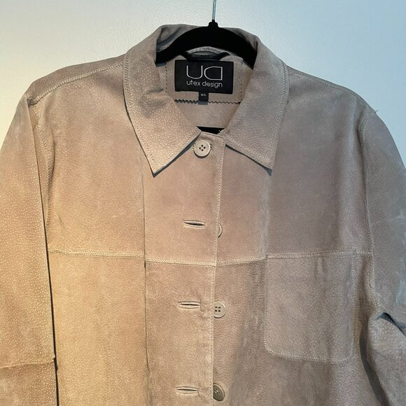 Utex Design suede shirt/jacket grey/sand tone women size L. Western - Picture 1 of 12